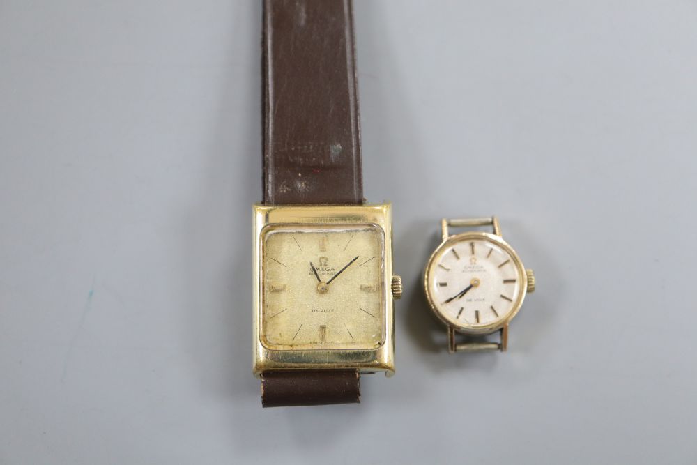 Two ladys steel and gold plated Omega De Ville automatic wrist watches.